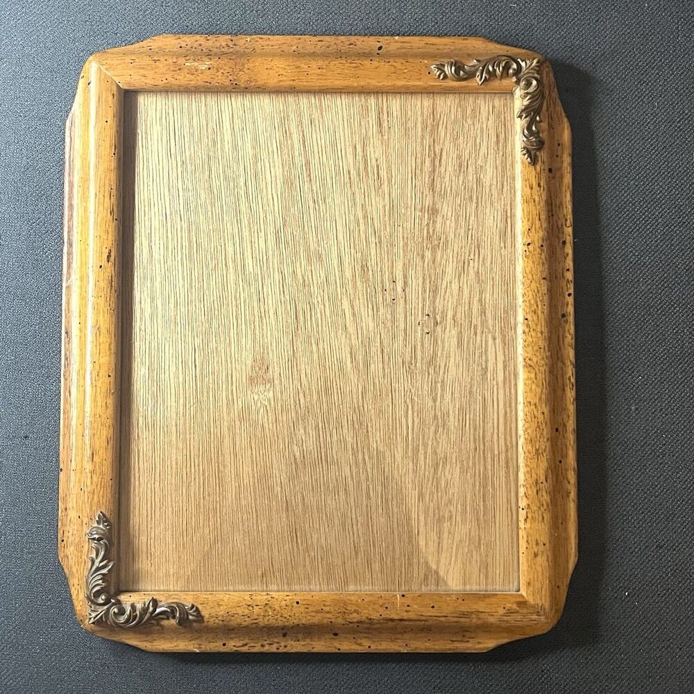 Vtg. Ornate Oak 8x10 Wood Picture Frame Baroque Filigree Corners Glass